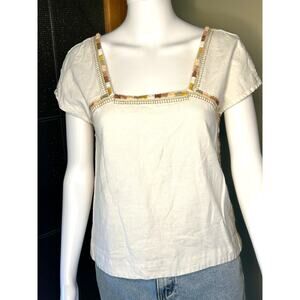 Faherty Womens Torrance Top Blouse SS Organic Cotton Embroidery Size XS